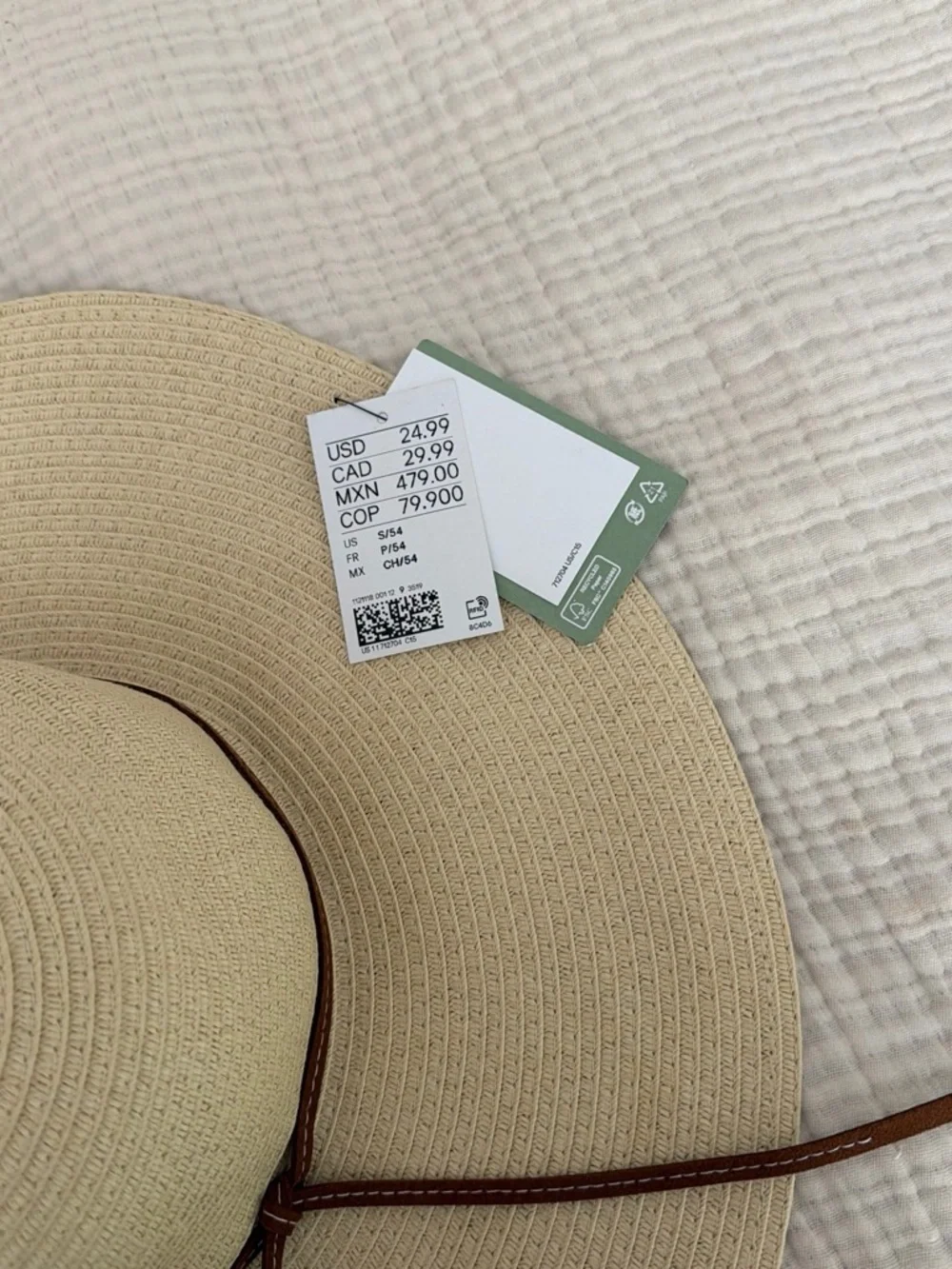 H&M Wide Brim Straw Hat in Beige with Brown Accent